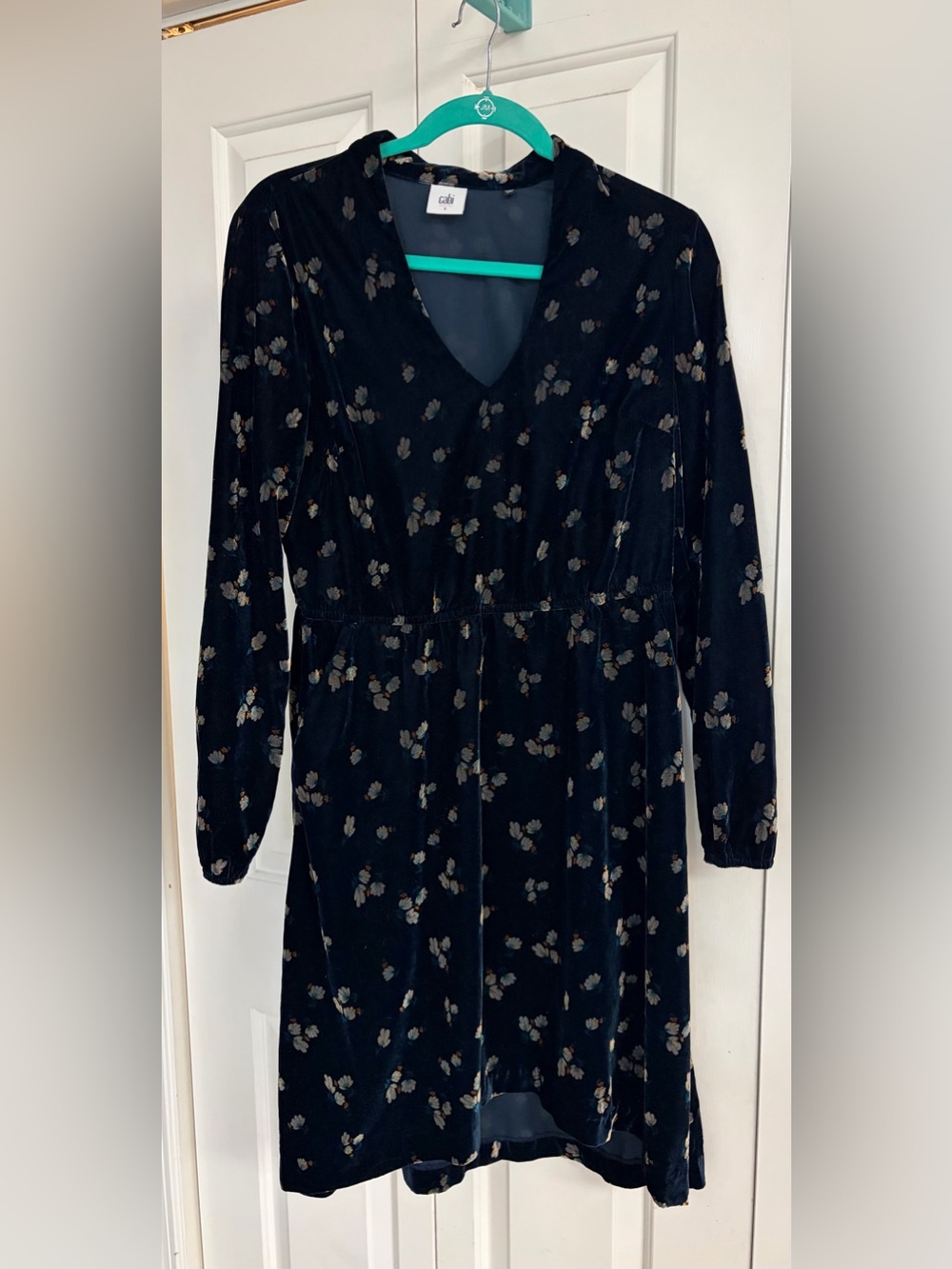 Women's Cabi decked out navy  Floral Velour Long-Sleeve Dress